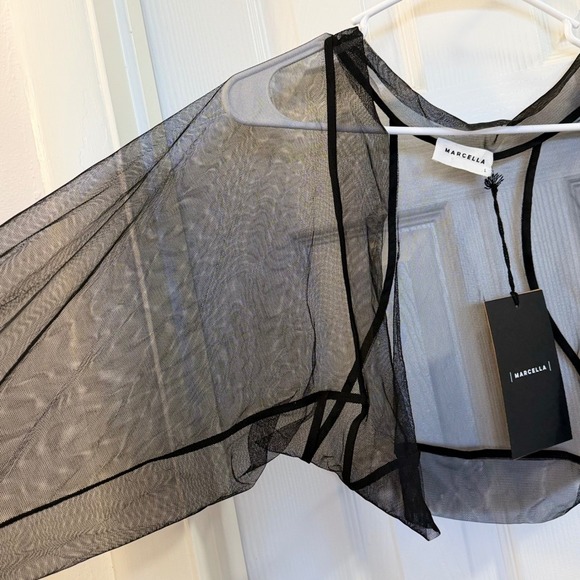 MARCELLA Olympia Bolero Black Mesh Sheer Cropped Long Sleeve Size L - Picture 4 of 6